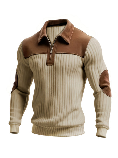 Autumn Winter Men'S Long Sleeve Jacquard Knit Sweater Christmas Gift Thick Contrast Striped Casual Stand Collar Zipper Pullover