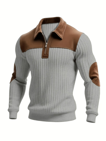 Autumn Winter Men'S Long Sleeve Jacquard Knit Sweater Christmas Gift Thick Contrast Striped Casual Stand Collar Zipper Pullover