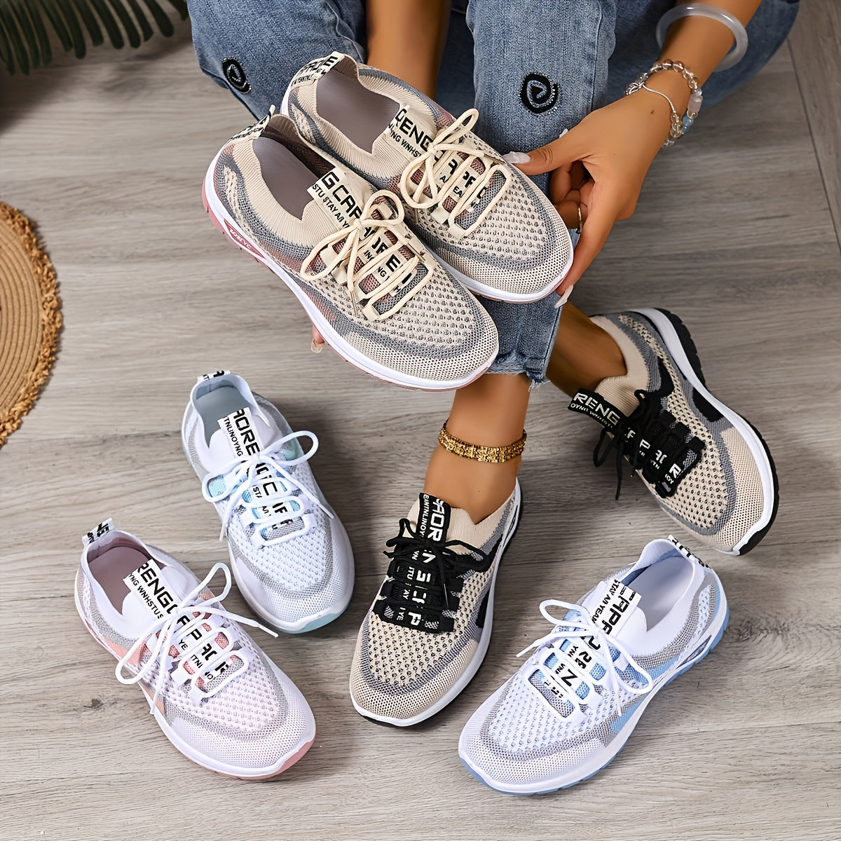 Women's Lightweight Breathable Sneakers - Comfortable Low-Top Lace-Up Casual Walking Shoes, Women Shoes Elegant Women Shoes Classy Lady Shoes