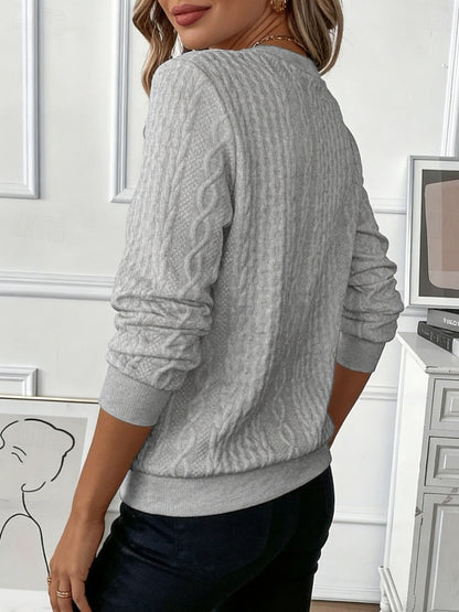 Women'S Autumn Winter Fashion Casual Solid Textured Jacquard Sweatshirt - Warm Front-Zip Jacket