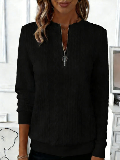 Women'S Autumn Winter Fashion Casual Solid Textured Jacquard Sweatshirt - Warm Front-Zip Jacket