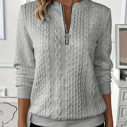 Women'S Autumn Winter Fashion Casual Solid Textured Jacquard Sweatshirt - Warm Front-Zip Jacket