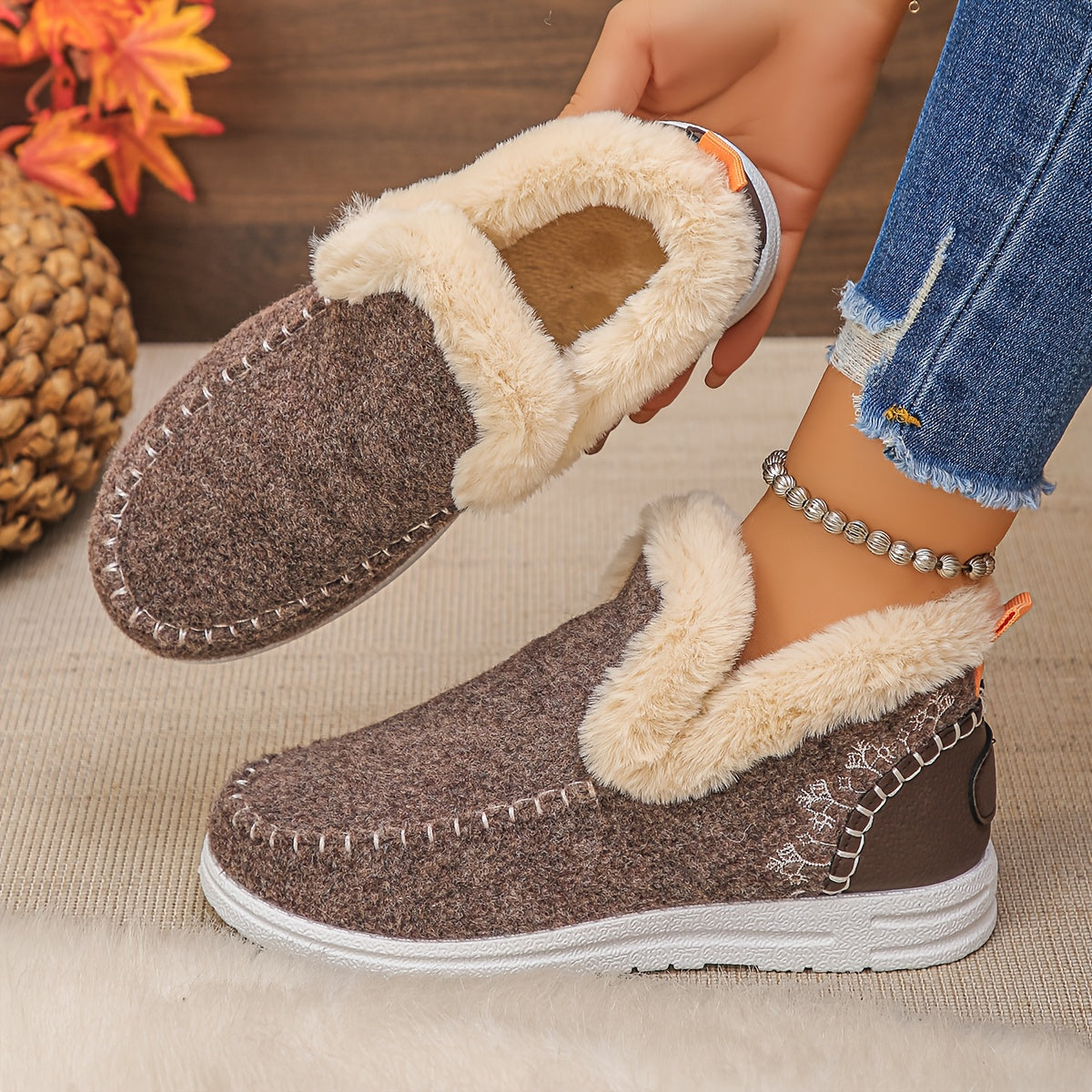 Women'S Multicolor Fleece-Lined Slippers, Versatile Slip-On for Daily Relaxing, Home Gatherings, Weekend Errands - Matches Casual Loungewear, Winter Outfits, Cozy Sets, Women Shoes