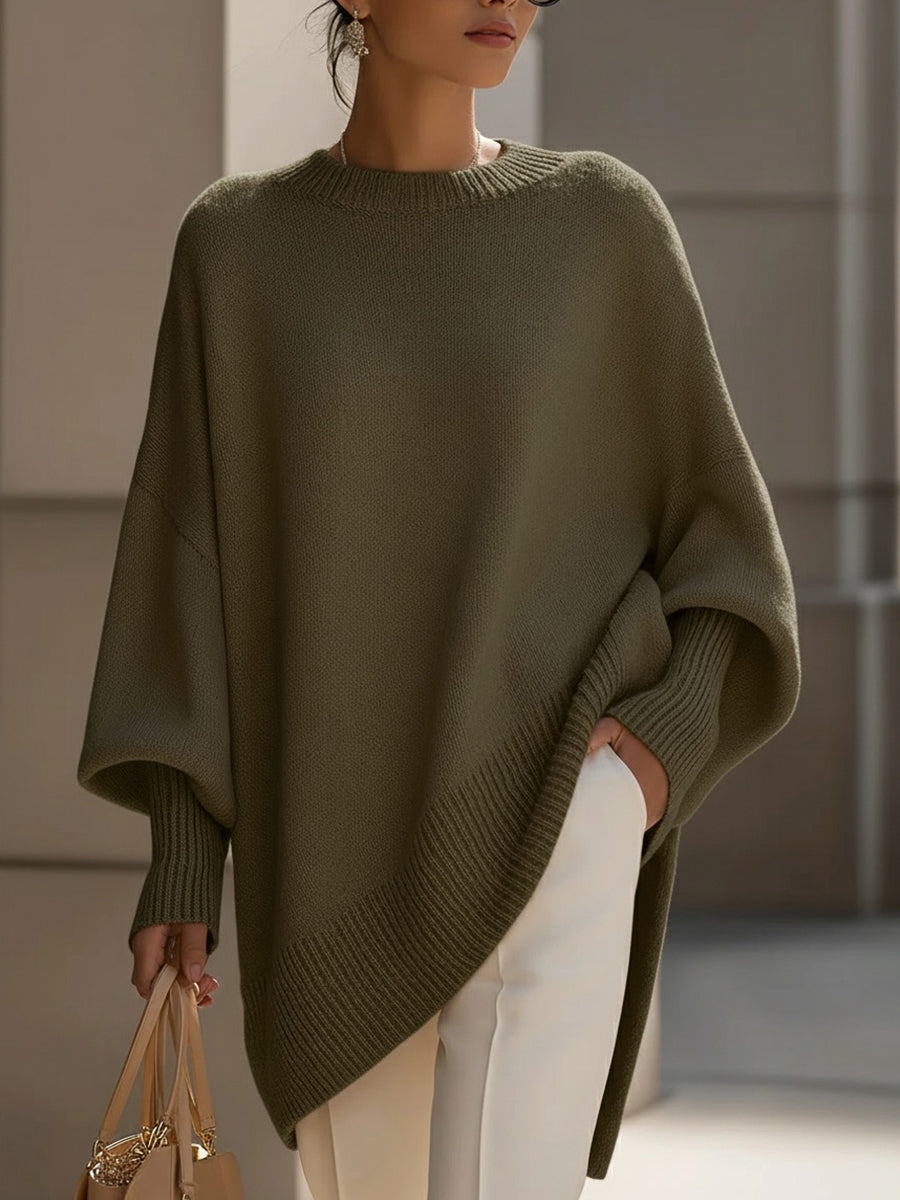 Jennifer | Oversized Trui met Drapering en Wijde Hals