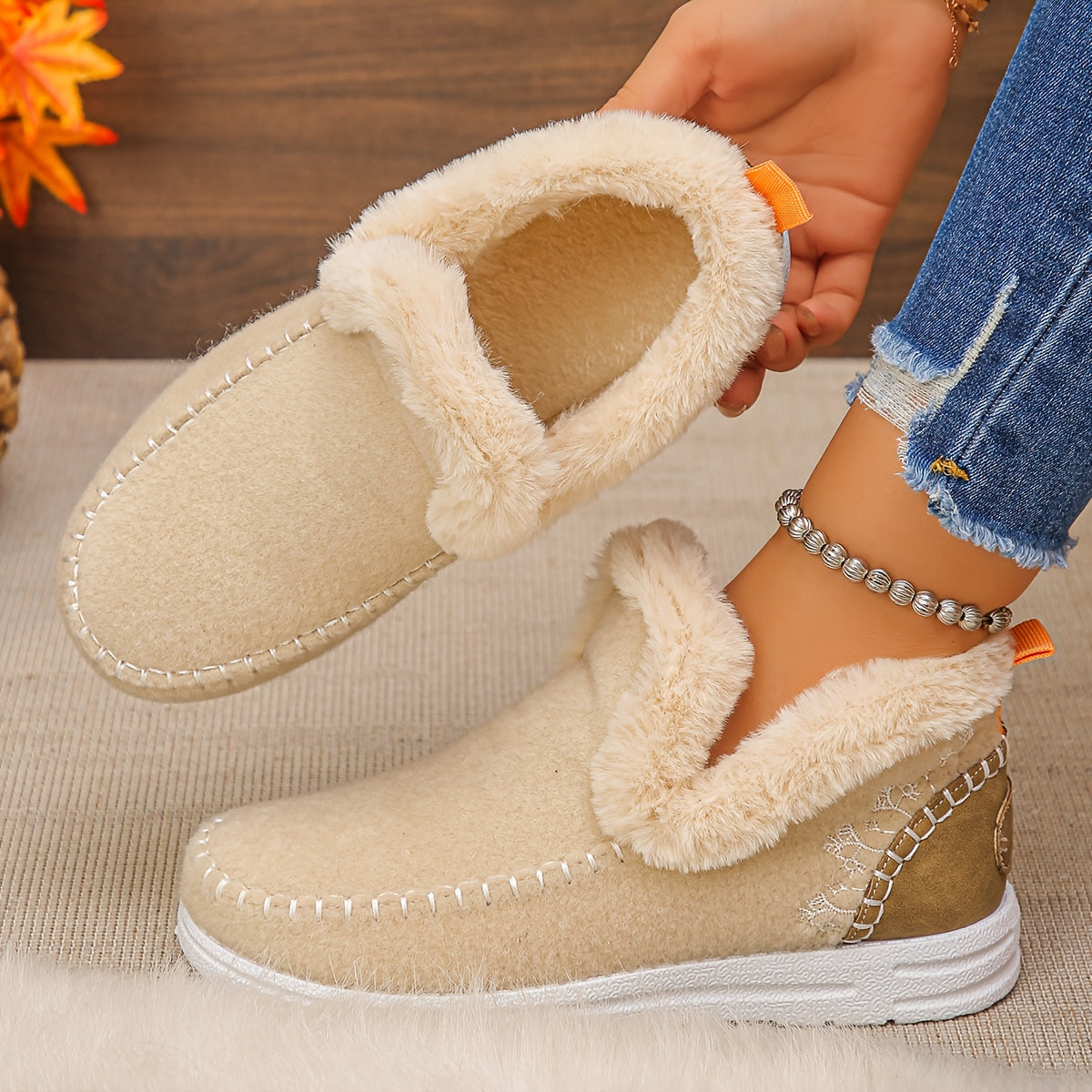 Women'S Multicolor Fleece-Lined Slippers, Versatile Slip-On for Daily Relaxing, Home Gatherings, Weekend Errands - Matches Casual Loungewear, Winter Outfits, Cozy Sets, Women Shoes