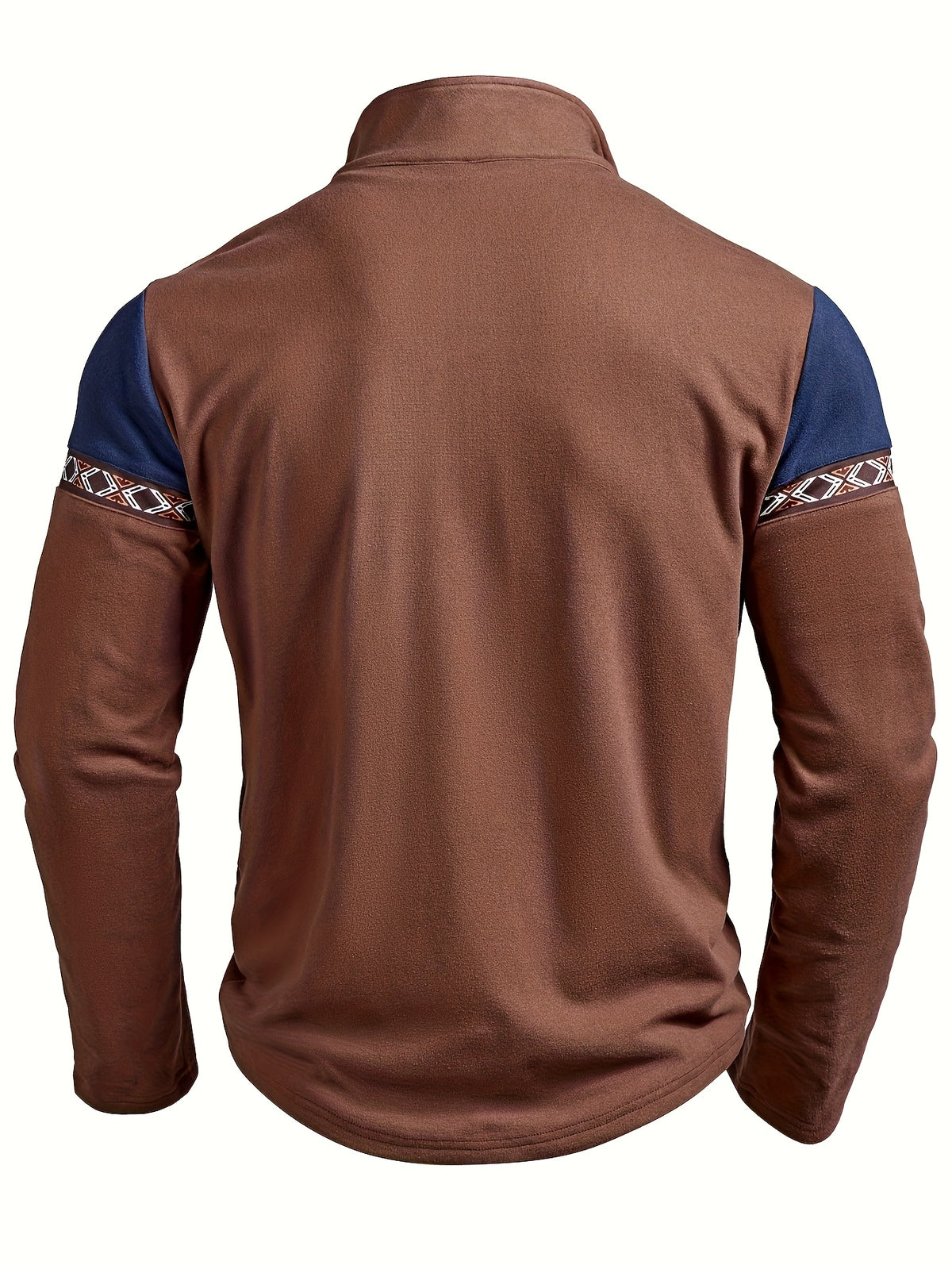 Men's Fashion Top T-Shirt, Autumn/Winter Deer Velvet Thermal Fabric, Casual Color-Block Patchwork Lapel Zipper Long Sleeve Men's Henley Shirt