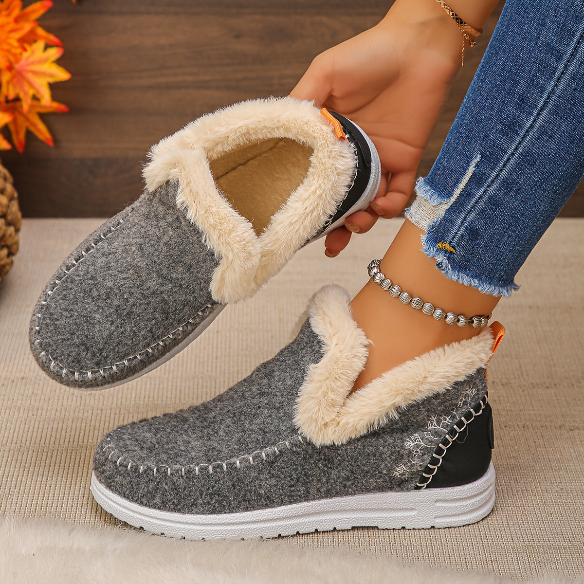 Women'S Multicolor Fleece-Lined Slippers, Versatile Slip-On for Daily Relaxing, Home Gatherings, Weekend Errands - Matches Casual Loungewear, Winter Outfits, Cozy Sets, Women Shoes