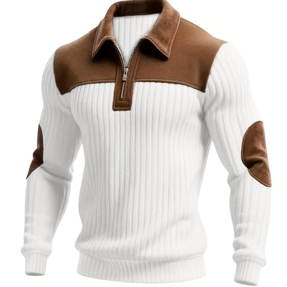 Autumn Winter Men'S Long Sleeve Jacquard Knit Sweater Christmas Gift Thick Contrast Striped Casual Stand Collar Zipper Pullover