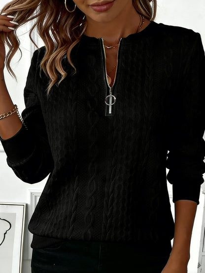 Women'S Autumn Winter Fashion Casual Solid Textured Jacquard Sweatshirt - Warm Front-Zip Jacket