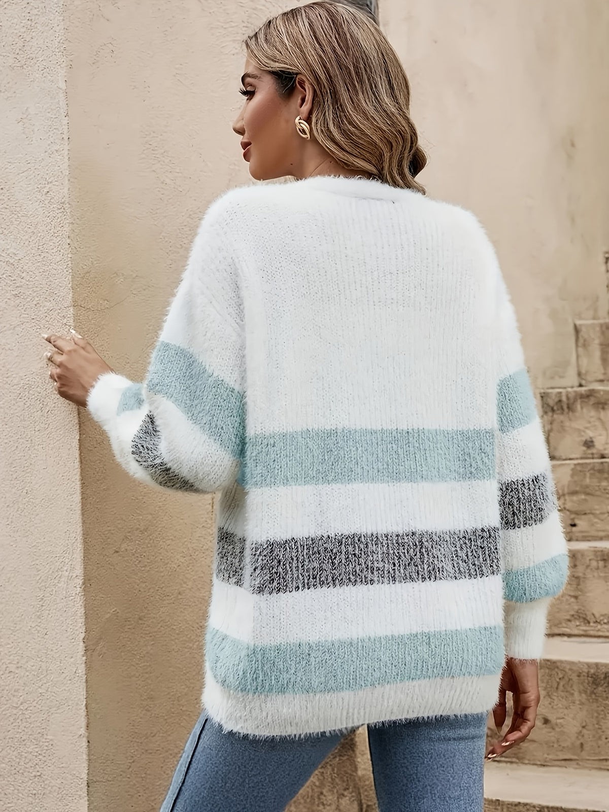 French-Style Striped Drop-Shoulder Cardigan