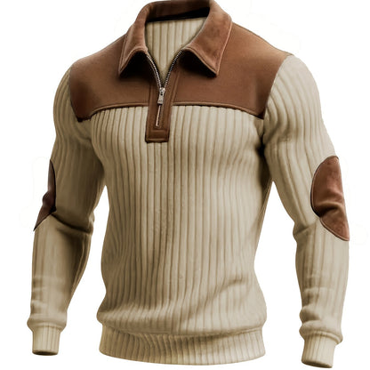 Autumn Winter Men'S Long Sleeve Jacquard Knit Sweater Christmas Gift Thick Contrast Striped Casual Stand Collar Zipper Pullover
