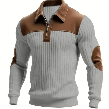 Autumn Winter Men'S Long Sleeve Jacquard Knit Sweater Christmas Gift Thick Contrast Striped Casual Stand Collar Zipper Pullover