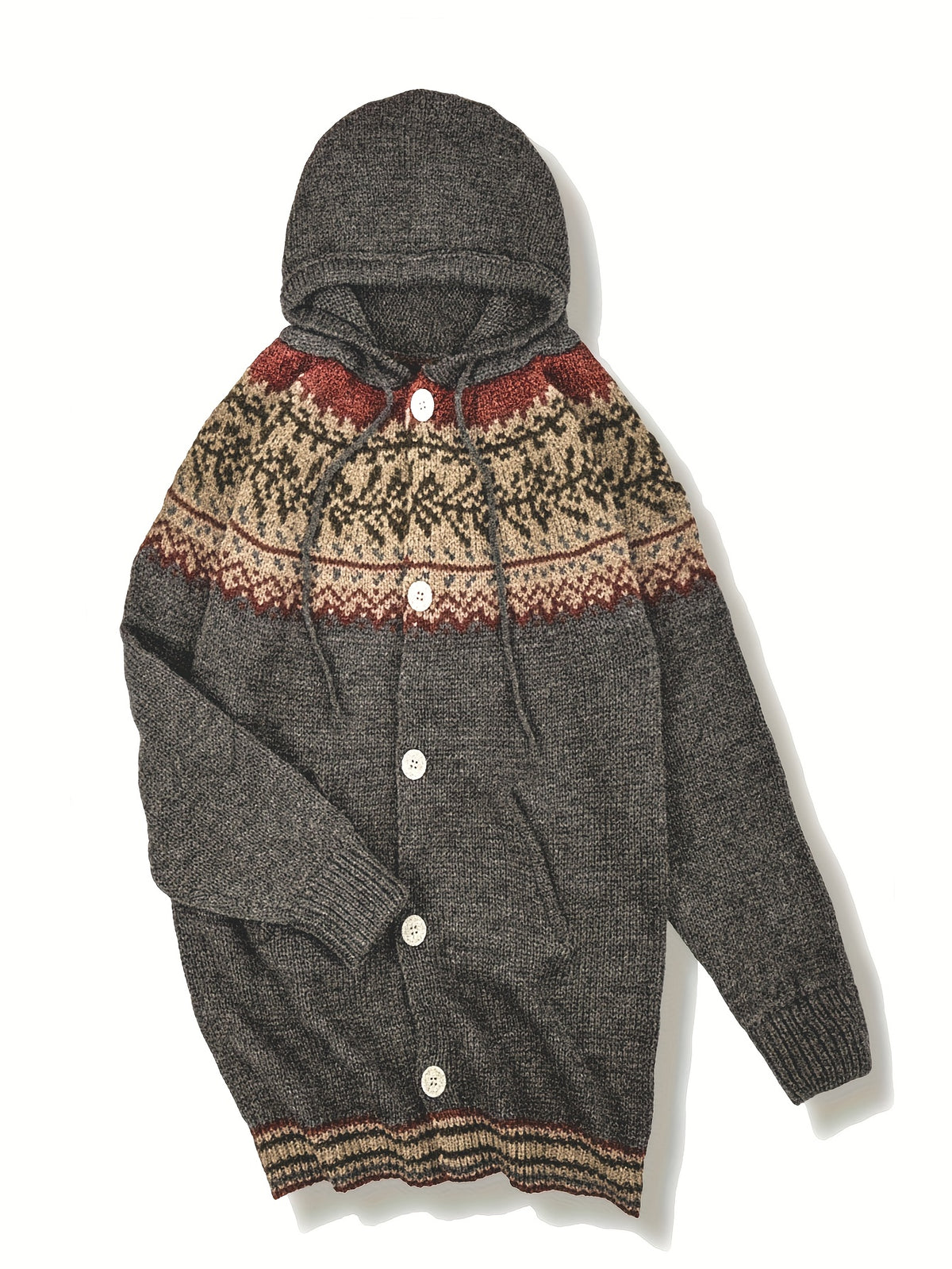 Winter Women'S Sweater Elegant Hooded Large Coat Jacket Soft Chunky Jacquard Embroidery Green Leaf Color Matching Beautiful Fashion Comfortable Casual Retro Commuting Slim Cardigan Gift ZLLZ