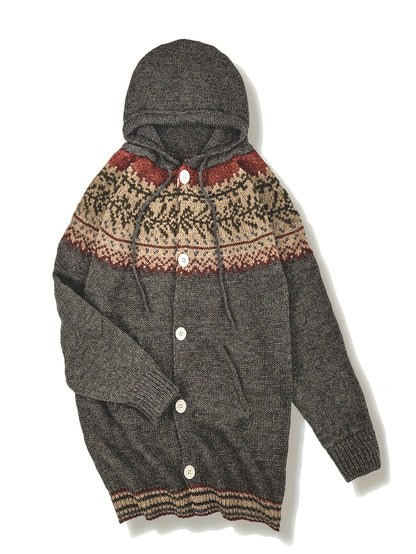 Winter Women'S Sweater Elegant Hooded Large Coat Jacket Soft Chunky Jacquard Embroidery Green Leaf Color Matching Beautiful Fashion Comfortable Casual Retro Commuting Slim Cardigan Gift ZLLZ