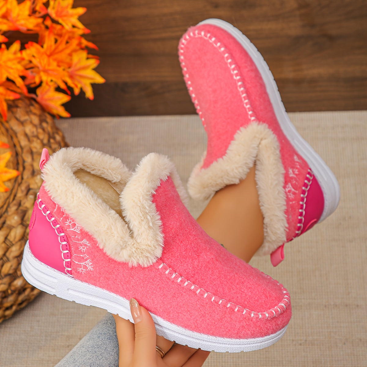 Women'S Multicolor Fleece-Lined Slippers, Versatile Slip-On for Daily Relaxing, Home Gatherings, Weekend Errands - Matches Casual Loungewear, Winter Outfits, Cozy Sets, Women Shoes