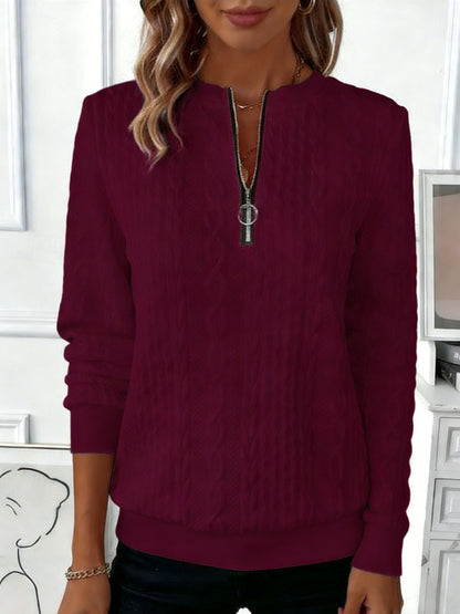 Women'S Autumn Winter Fashion Casual Solid Textured Jacquard Sweatshirt - Warm Front-Zip Jacket