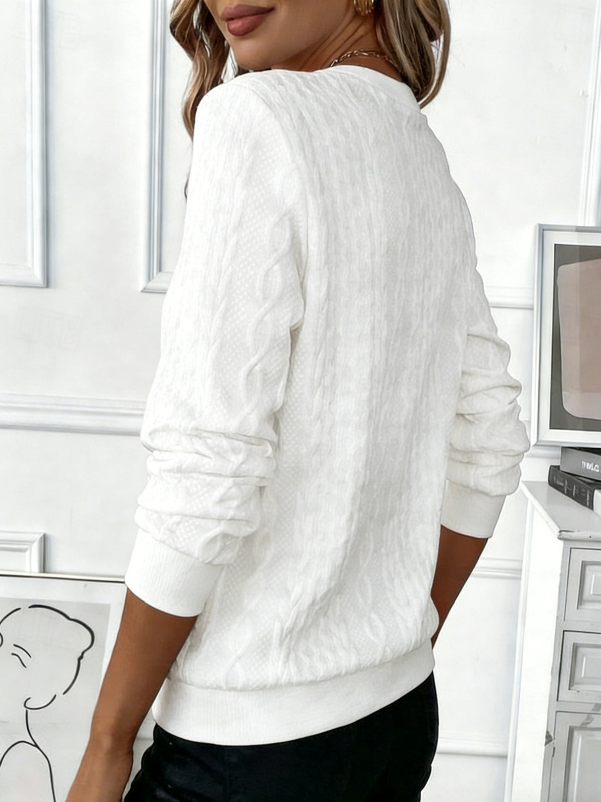 Women'S Autumn Winter Fashion Casual Solid Textured Jacquard Sweatshirt - Warm Front-Zip Jacket