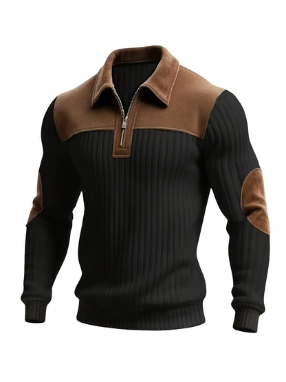 Autumn Winter Men'S Long Sleeve Jacquard Knit Sweater Christmas Gift Thick Contrast Striped Casual Stand Collar Zipper Pullover