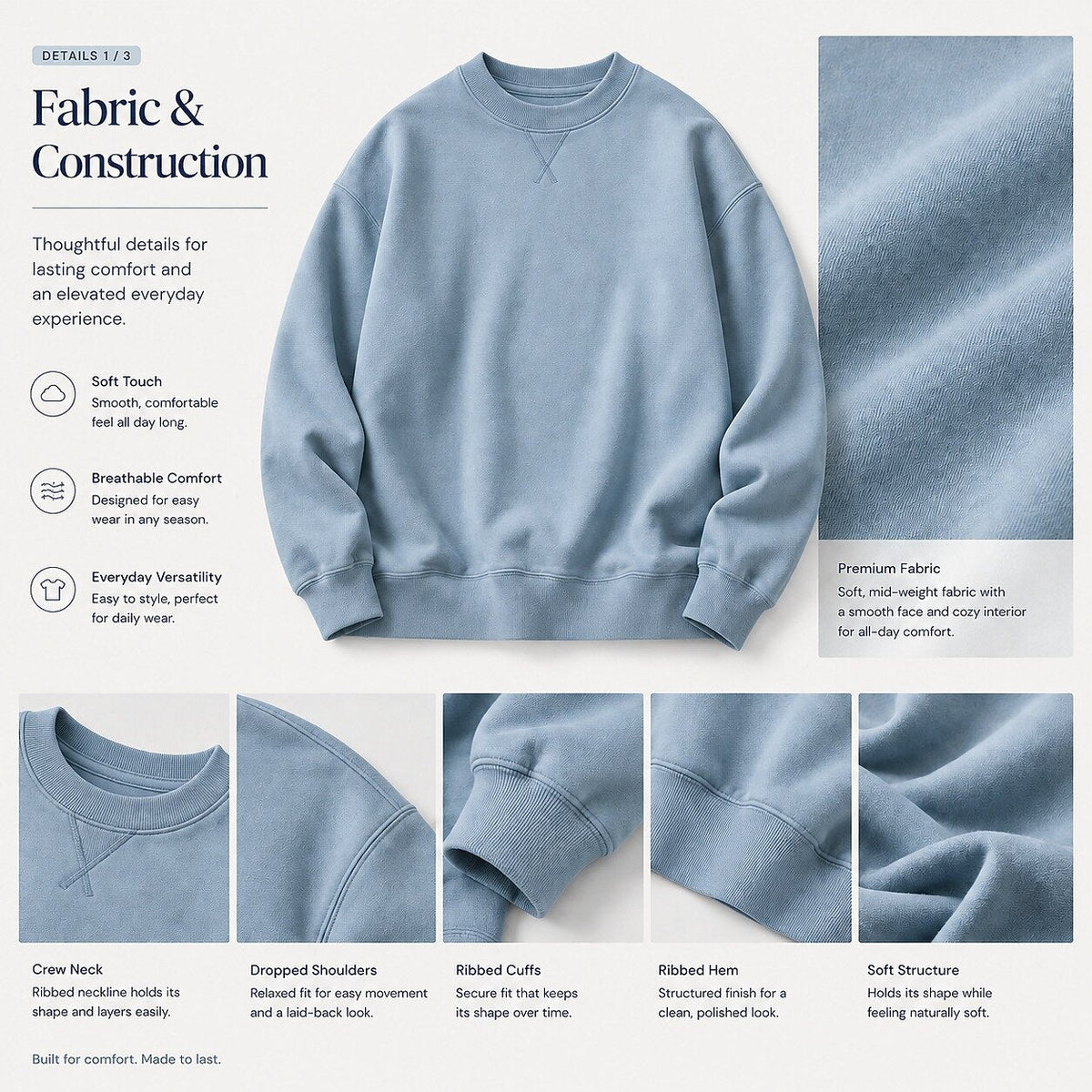 Relaxed Crew Neck Cotton Sweatshirt