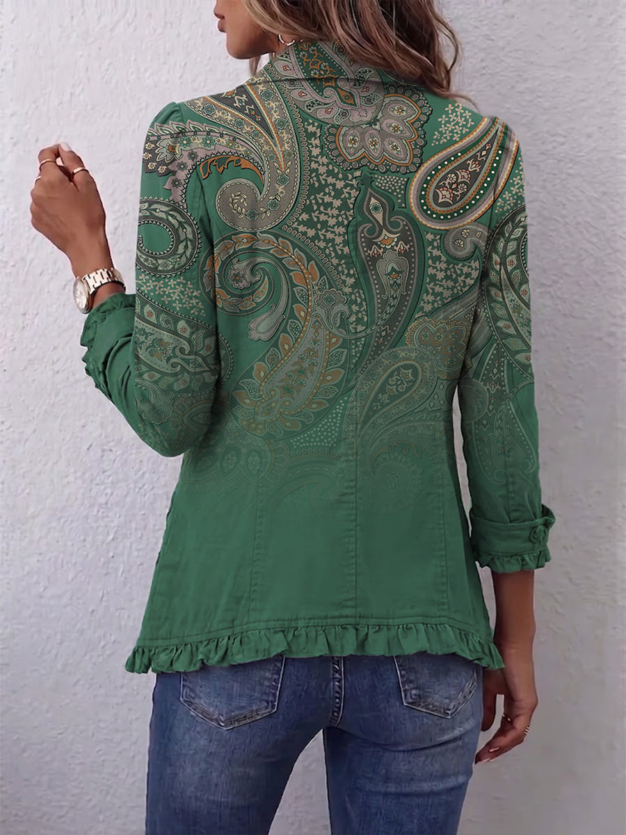 Leila | Groen jasje met paisleyprint en volant