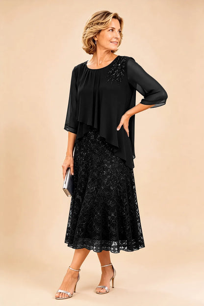 Lace Overlay Chiffon Mother of the Bride Dress