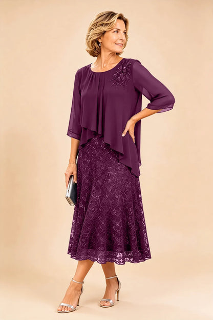 Lace Overlay Chiffon Mother of the Bride Dress